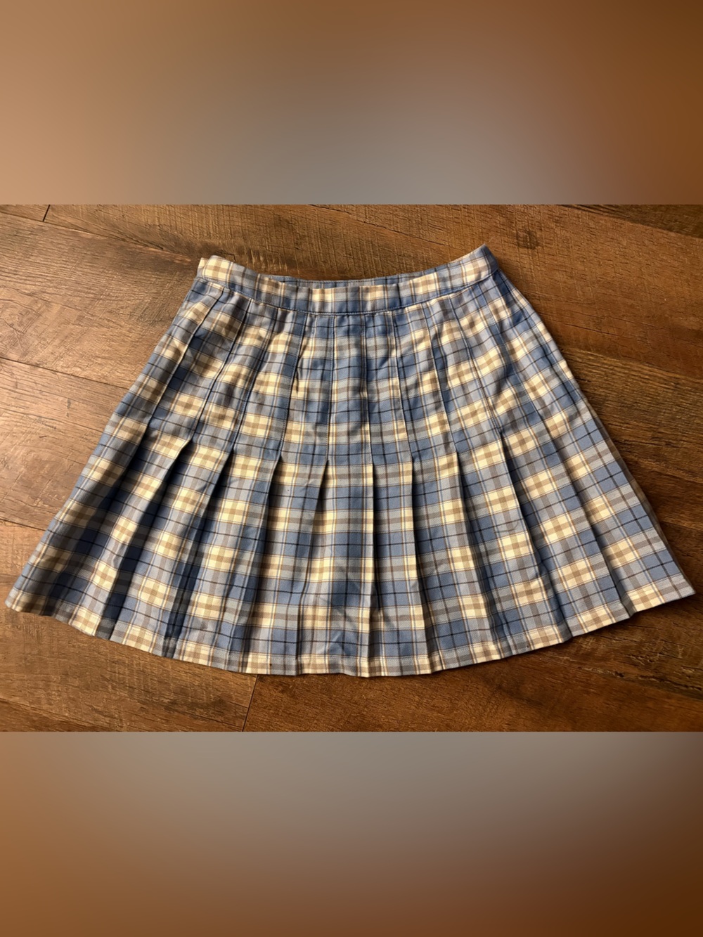 Urban Outfitters Light Blue and Cream Plaid Pleated Mini Skirt